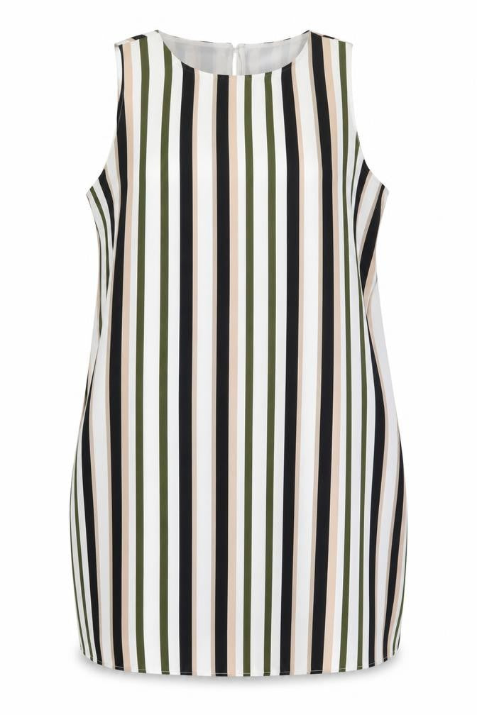 Dorothy Perkins Womens Ivory Striped Polyester Tunic Blouse Size 20 Round Neck - Side Slits