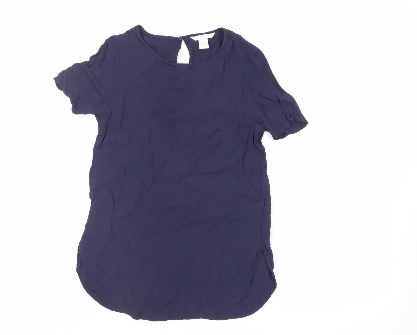 H&M Womens Blue Viscose Basic Blouse Size 8 Round Neck