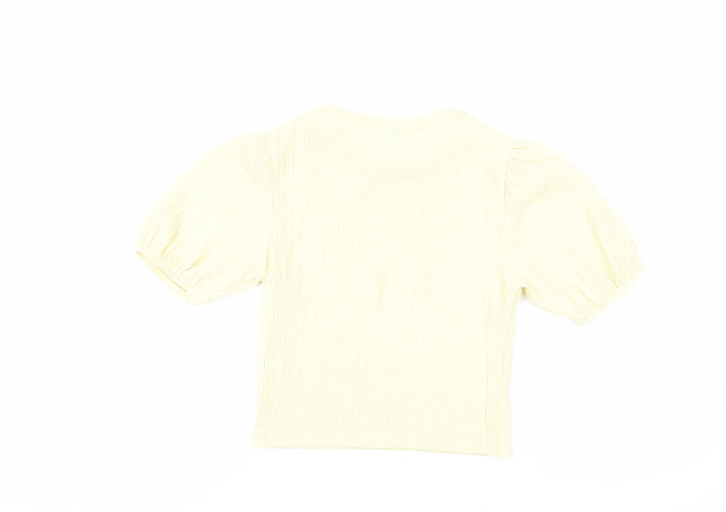 Pull&Bear Womens Yellow Polyester Basic Blouse Size S Crew Neck - Textured
