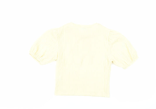 Pull&Bear Womens Yellow Polyester Basic Blouse Size S Crew Neck - Textured