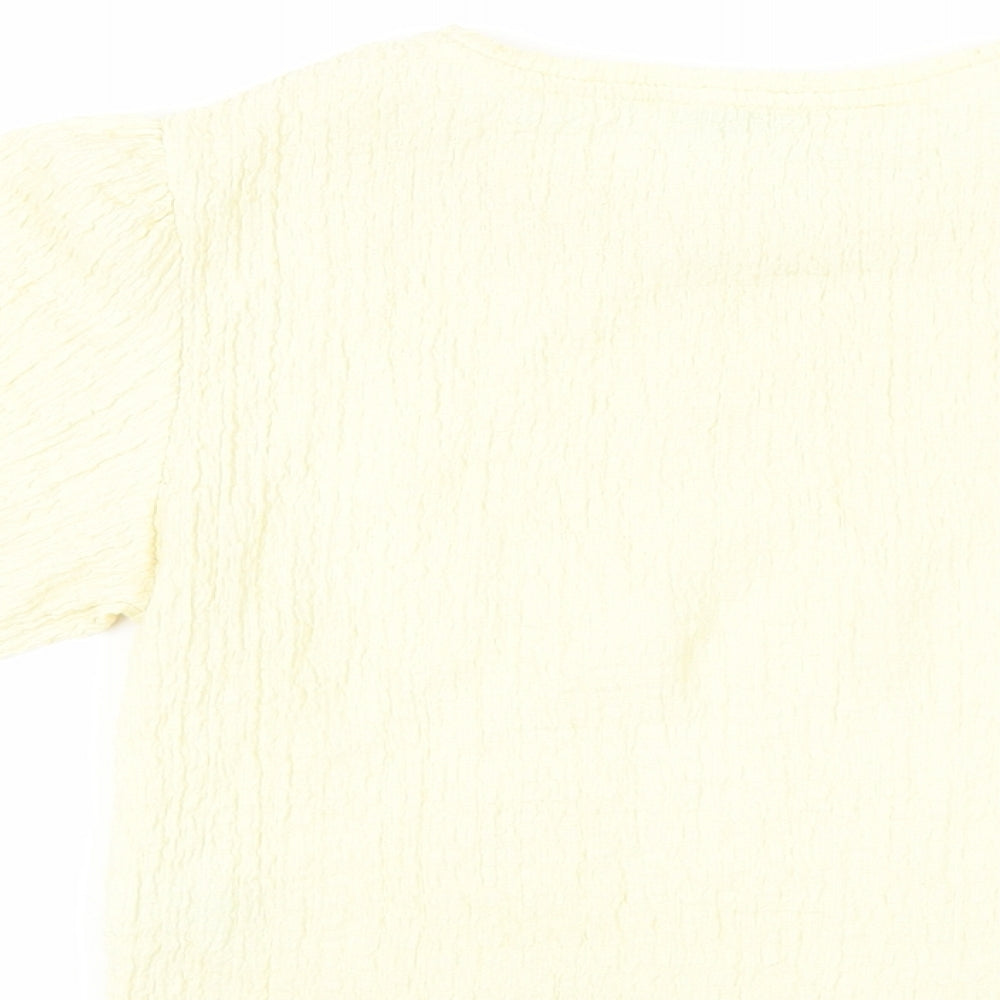 Pull&Bear Womens Yellow Polyester Basic Blouse Size S Crew Neck - Textured