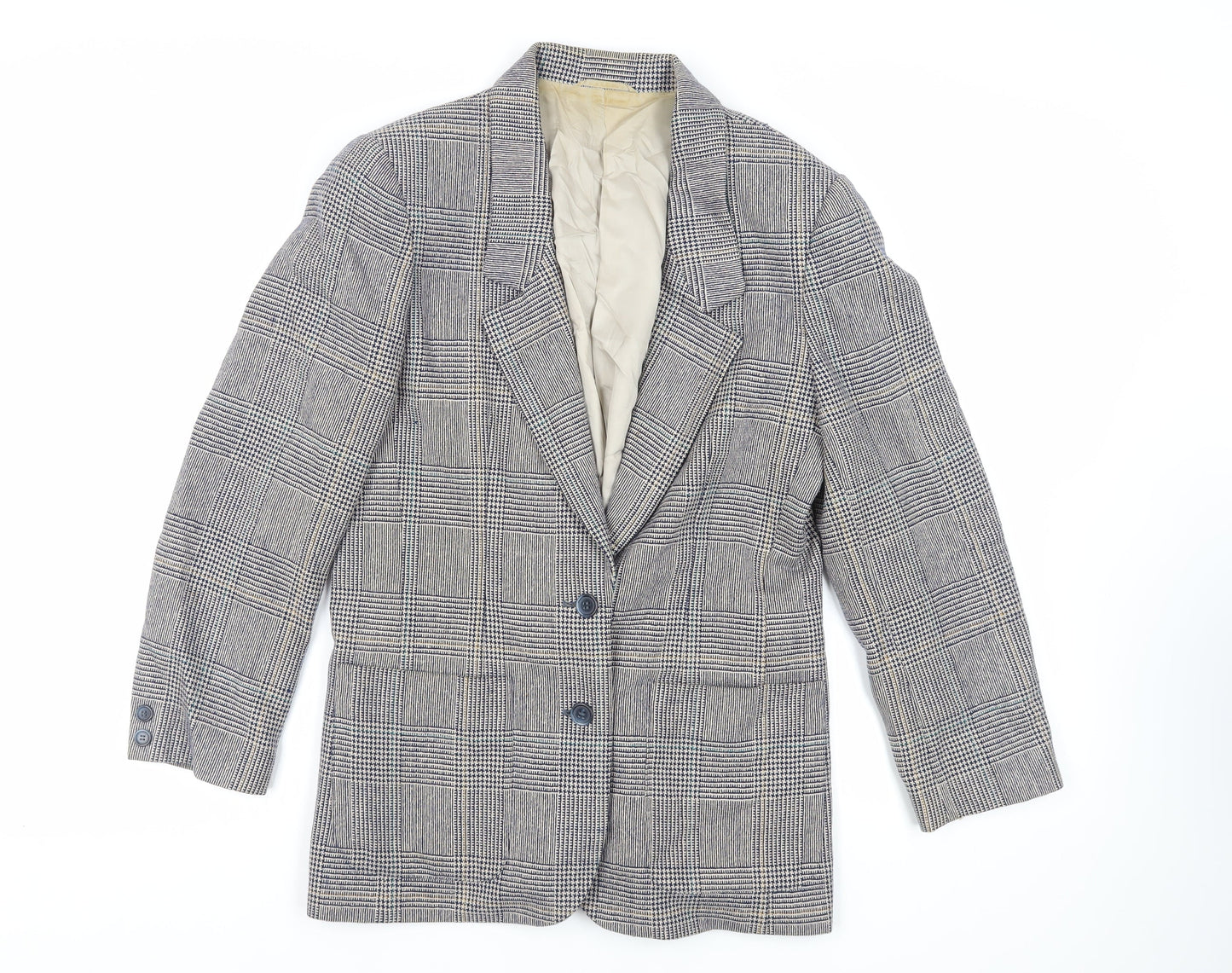 St Michael Womens Grey Plaid Jacket Blazer Size 10 Button - Vintage
