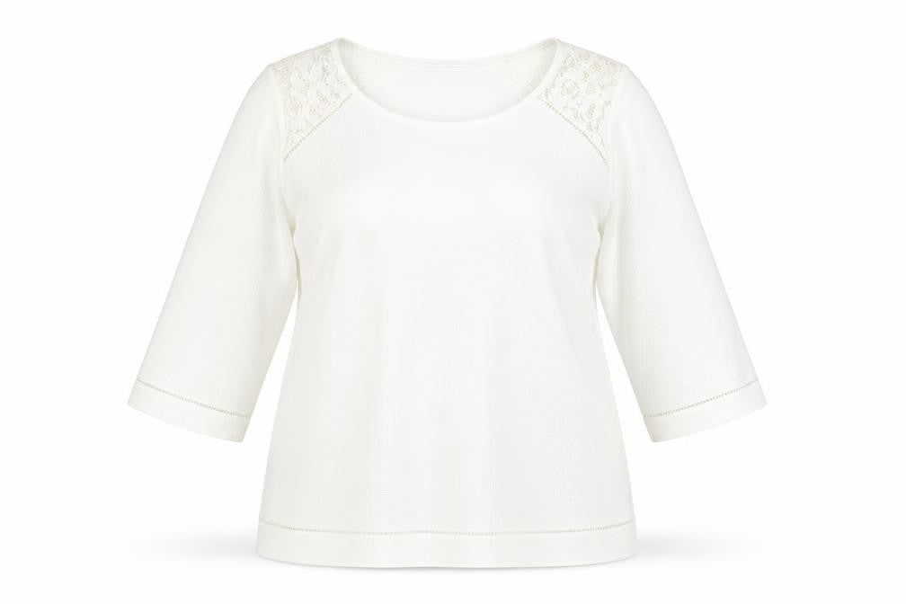 Marks and Spencer Womens White Polyester Basic Blouse Size 18 Round Neck - Lace Detail