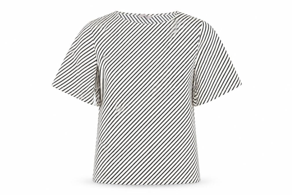 H&M Womens Ivory Striped Polyester Basic Blouse Size M Boat Neck - Flare Sleeves