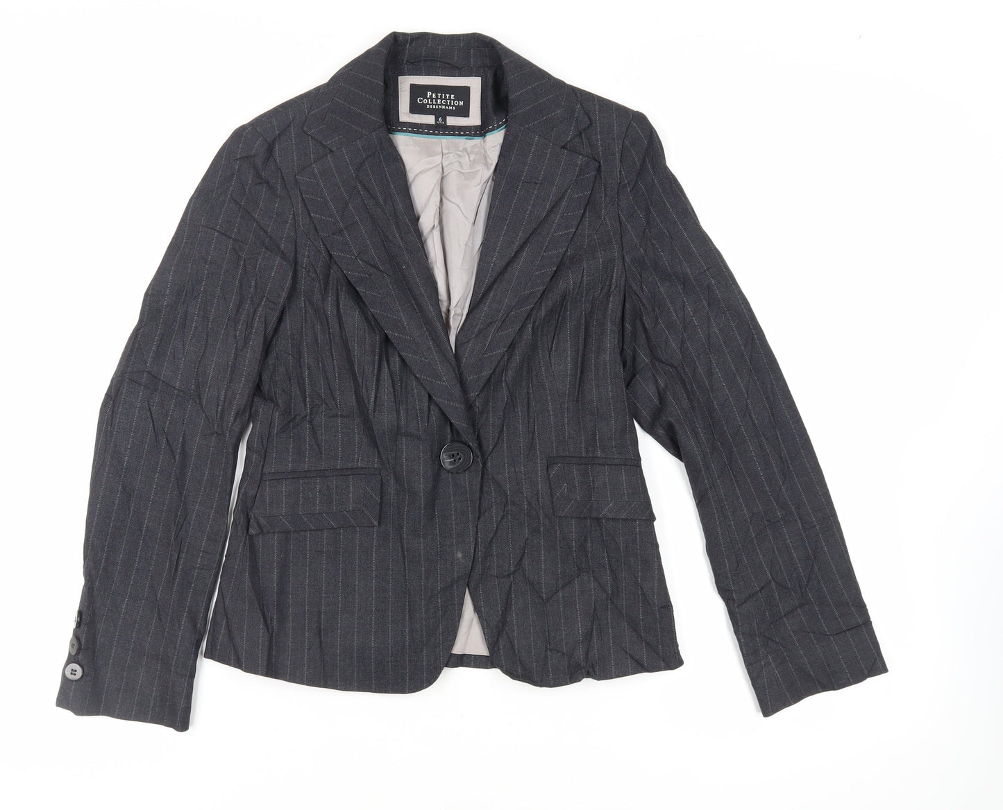 Debenhams Womens Black Striped Jacket Blazer Size 6 Button