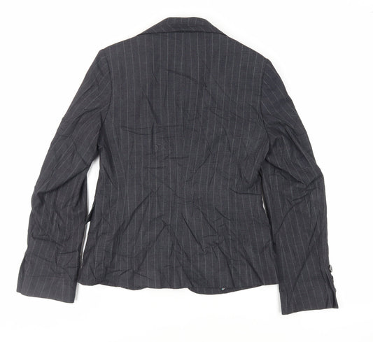 Debenhams Womens Black Striped Jacket Blazer Size 6 Button