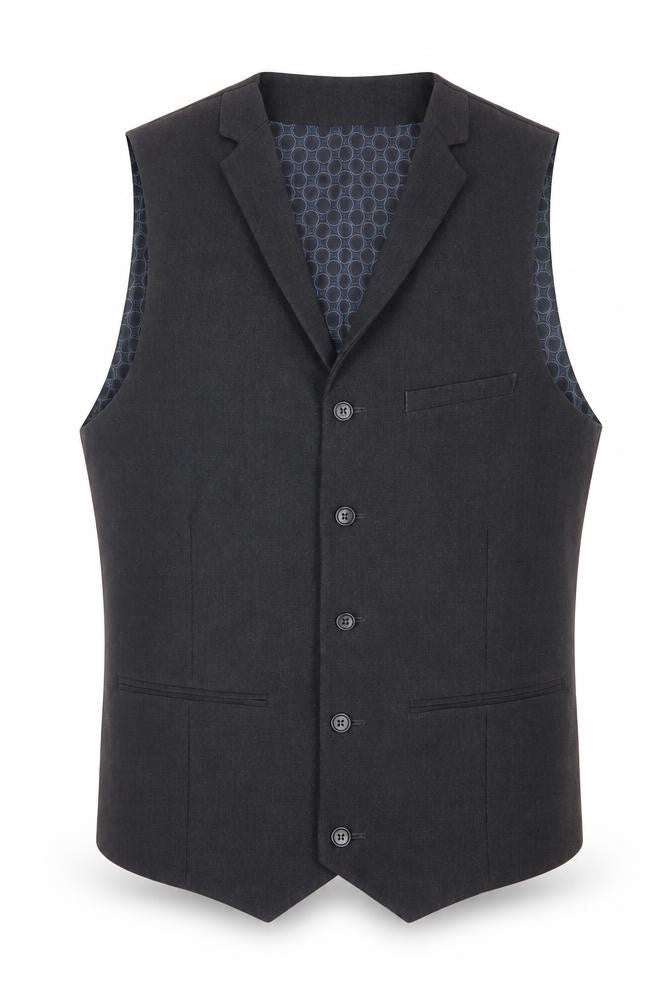 Front view of ASOS men’s grey polyester jacket suit waistcoat, size 38, regular