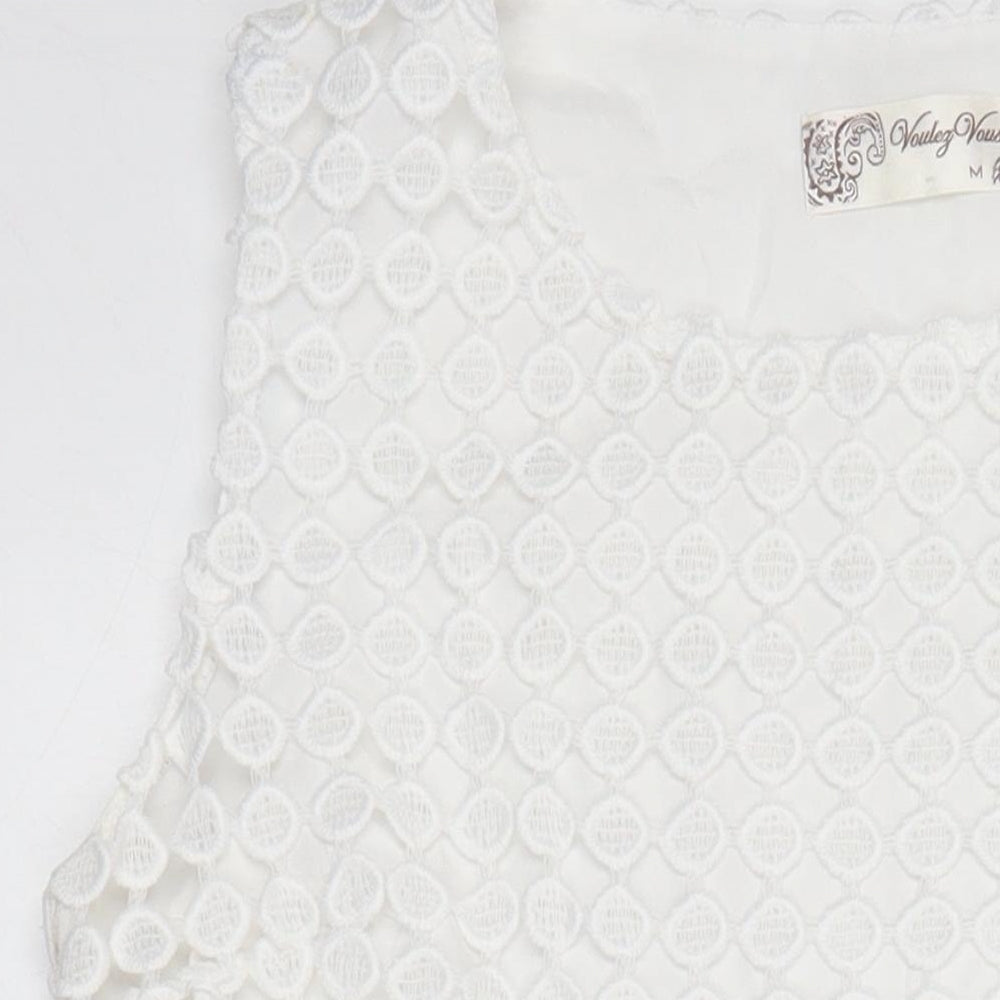 Voluez Vous Womens White Polyester A-Line Size M Round Neck