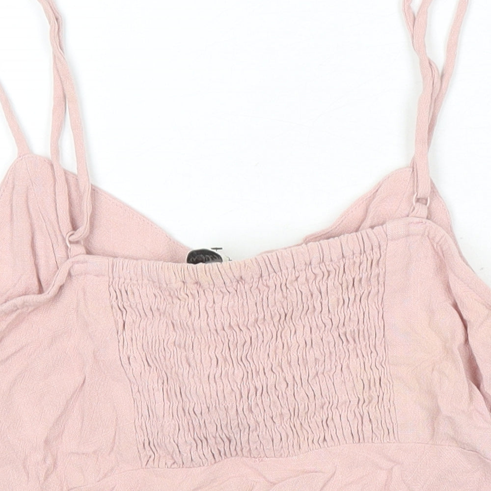 Pandini Authentic Womens Orange Herringbone Linen Cropped Blouse Size M V-Neck