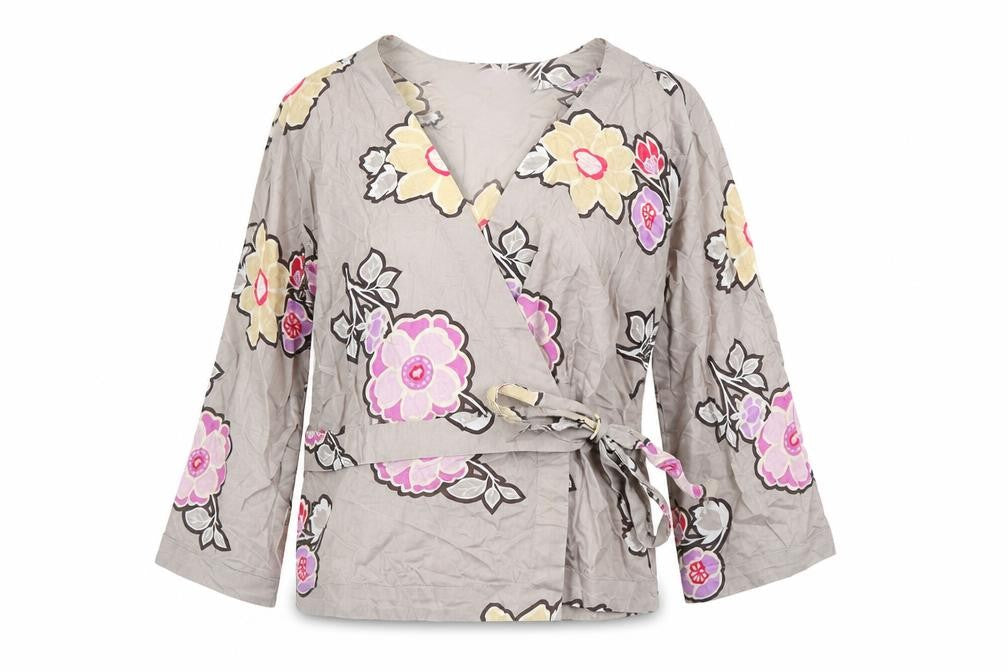 Great Plains Womens Multicoloured Floral 100% Cotton Kimono Blouse Size L V-Neck