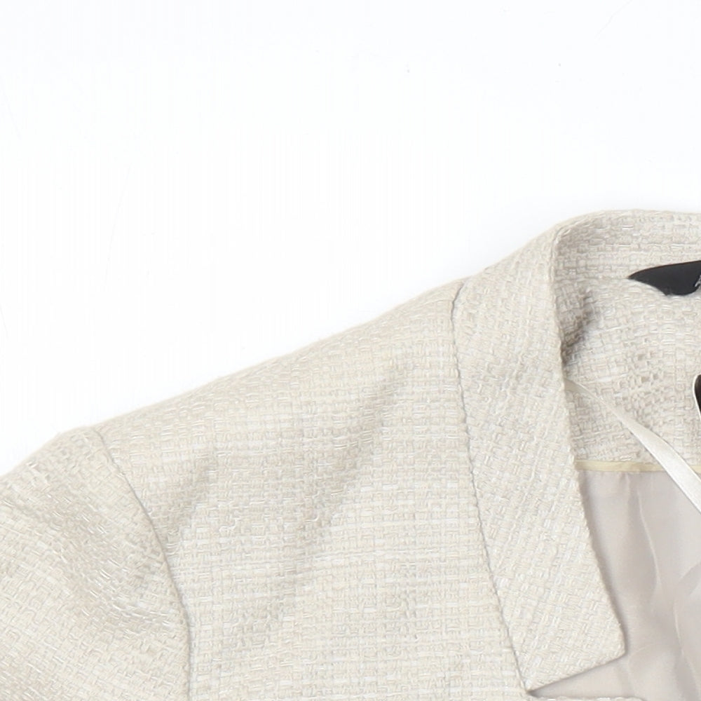 BM Collection Womens Beige Herringbone Jacket Blazer Size 10
