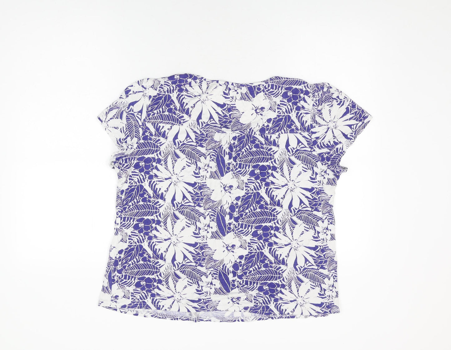 Roman Womens Blue Floral Viscose Basic T-Shirt Size L Round Neck