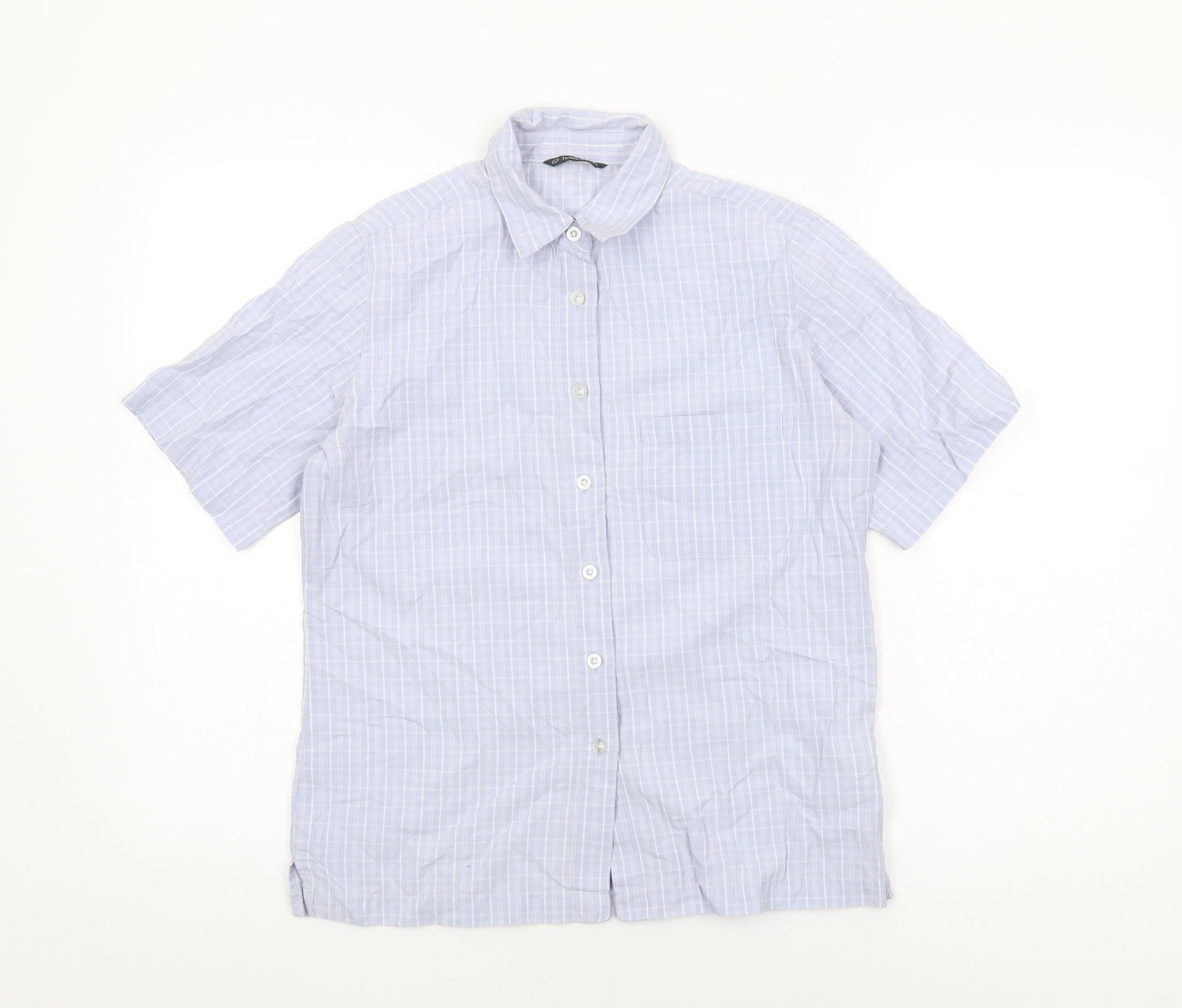Hawkshead Womens Blue Geometric Cotton Basic Button-Up Size 10 Collared