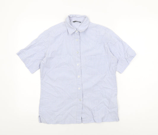 Hawkshead Womens Blue Geometric Cotton Basic Button-Up Size 10 Collared