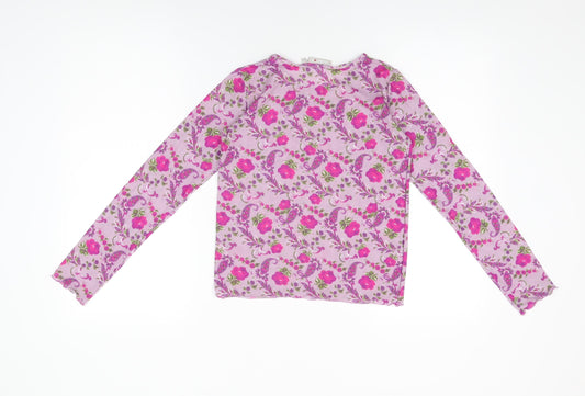 Dubbster Girls Purple Floral Polyamide Basic T-Shirt Size 12 Years Round Neck Pullover