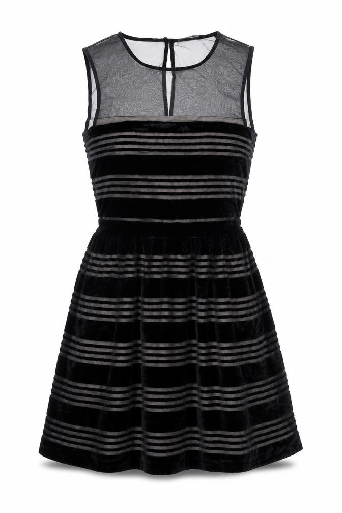 Jack Wills Womens Black Striped Viscose Skater Dress Size 6 Round Neck Zip