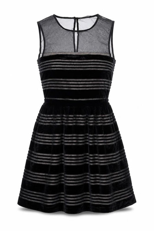 Jack Wills Womens Black Striped Viscose Skater Dress Size 6 Round Neck Zip