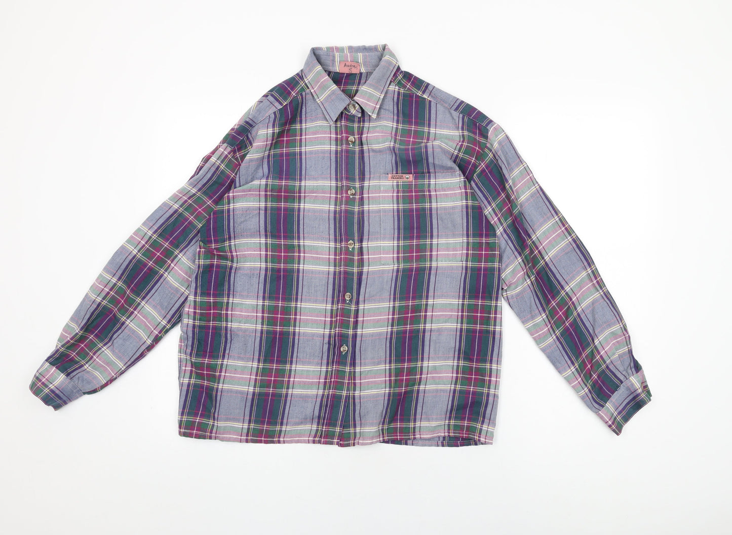 Cotton Traders Womens Purple Plaid Cotton Basic Button-Up Size 12 Collared