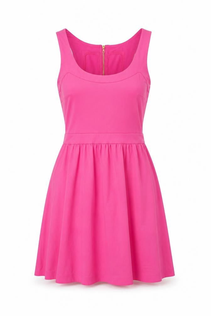 Cynthia Rowley Womens Pink Nylon Skater Dress Size S Scoop Neck Zip