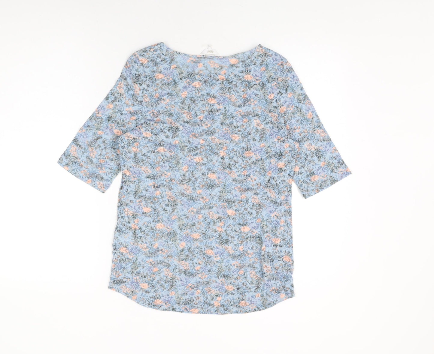 Cotton Traders Womens Blue Floral Cotton Basic T-Shirt Size 10 Round Neck