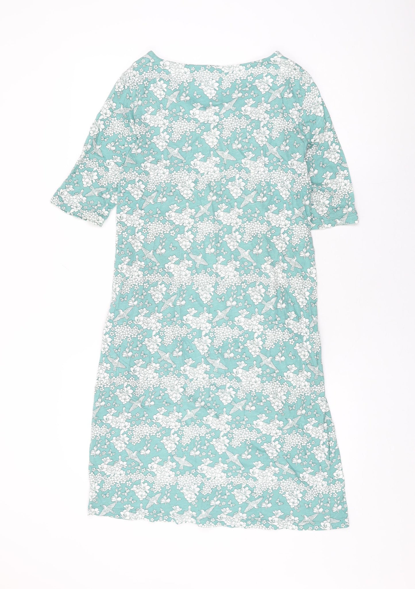 M&Co Womens Green Floral Cotton Shift Size 12 Round Neck Pullover