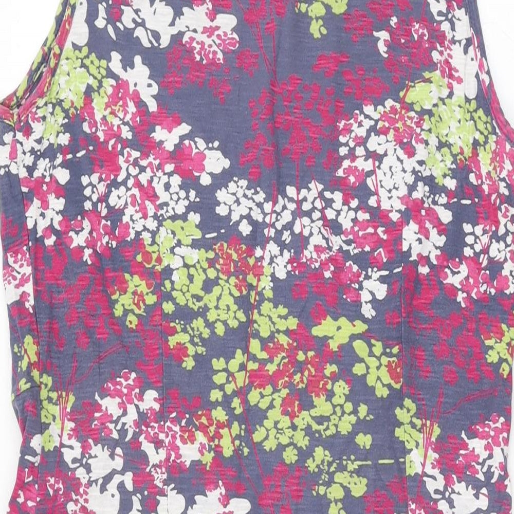 Adini Womens Grey Floral Cotton Shift Size M Round Neck Pullover