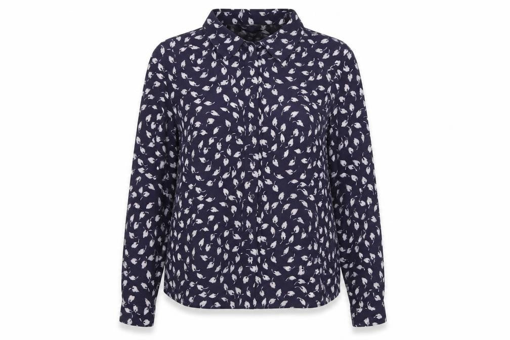 Marks and Spencer Womens Blue Geometric Polyester Basic Button-Up Size 14 Collared
