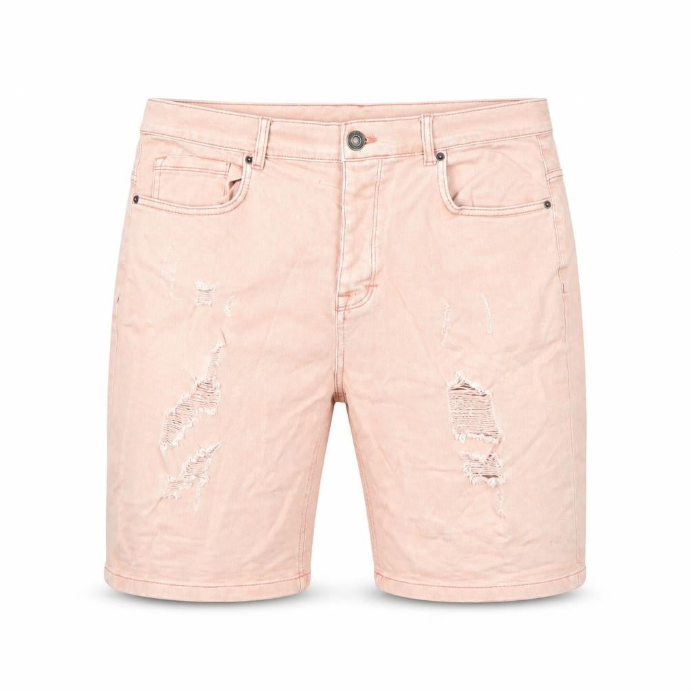 Front view of Denim & Co. men’s pink cotton bermuda shorts, size 38, in, 11-inch leg regular button