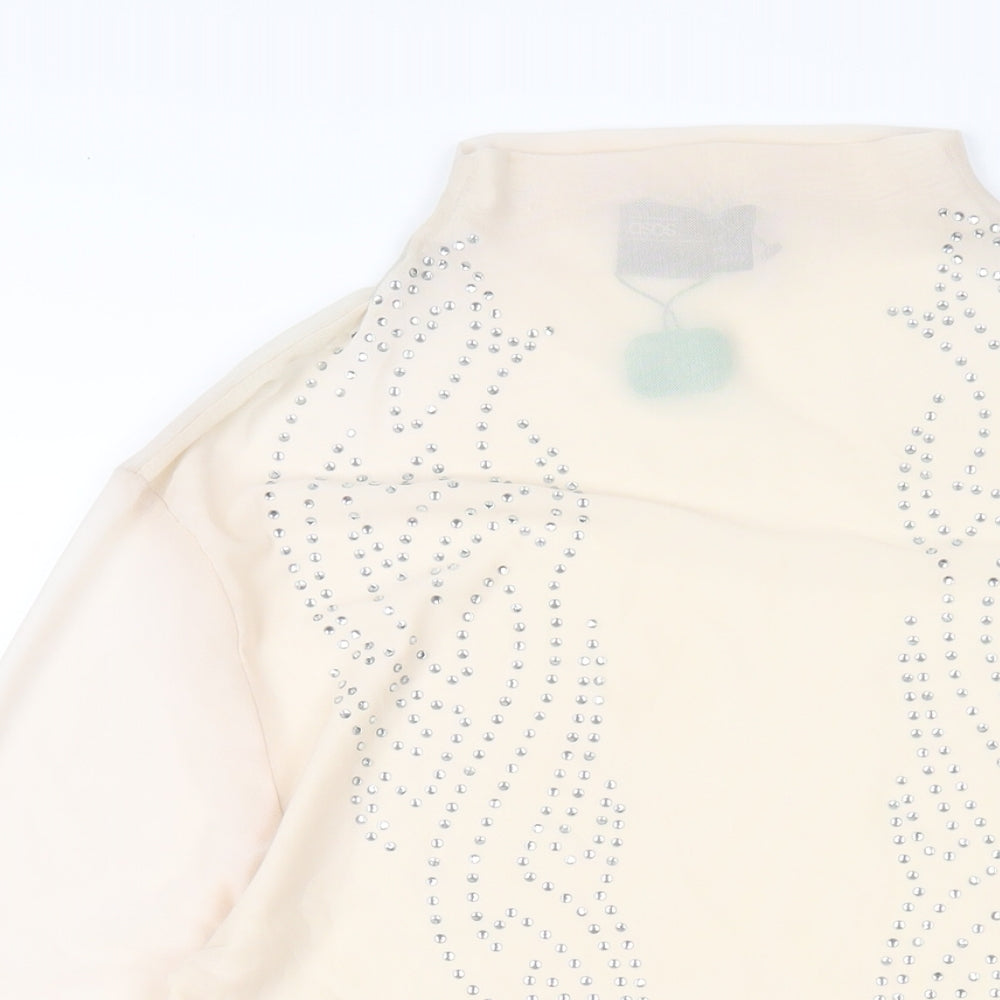 ASOS Womens Beige Polyester Bodycon Size M Mock Neck Pullover