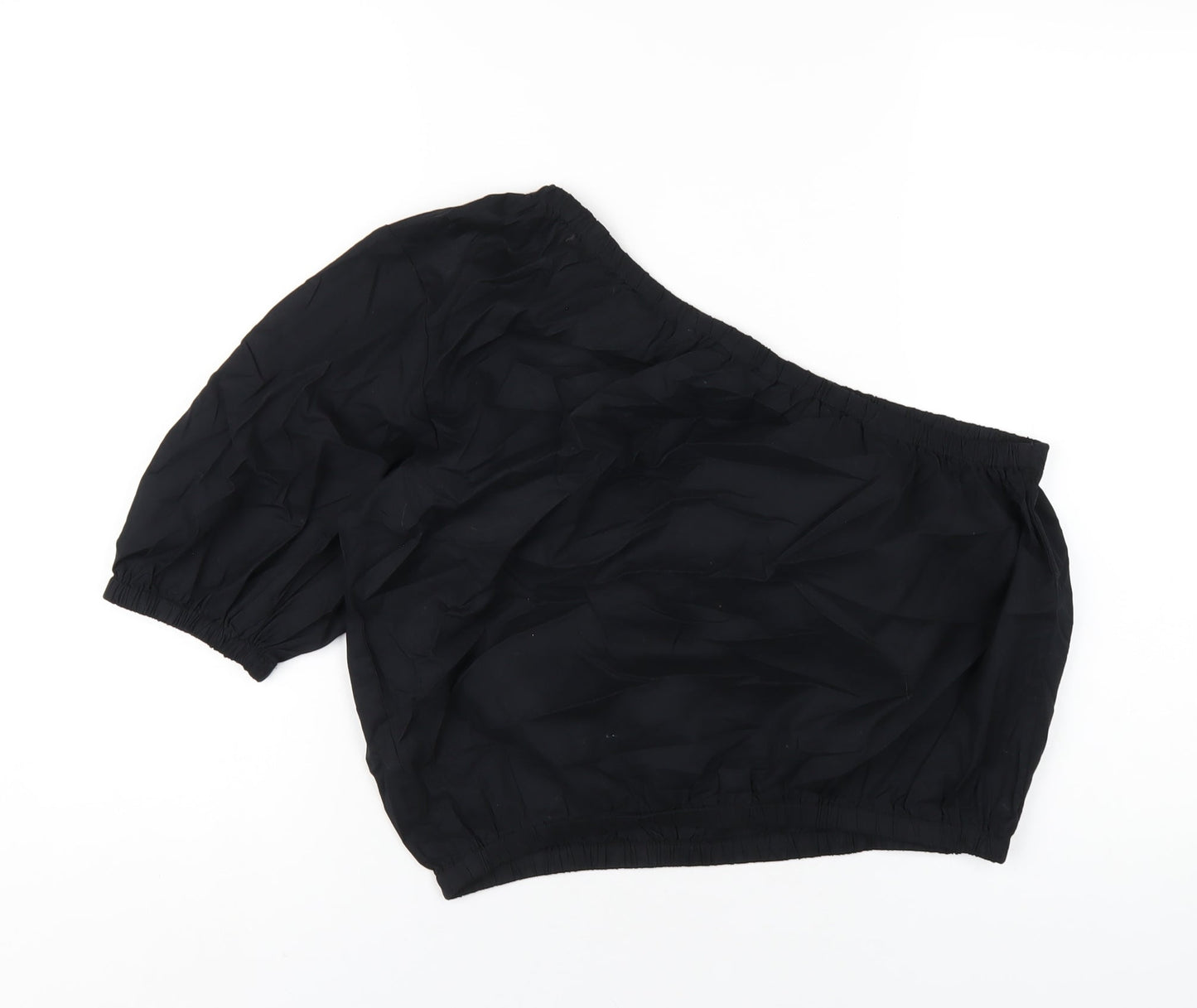 Marks and Spencer Womens Black Cotton Basic T-Shirt Size 16 One Shoulder