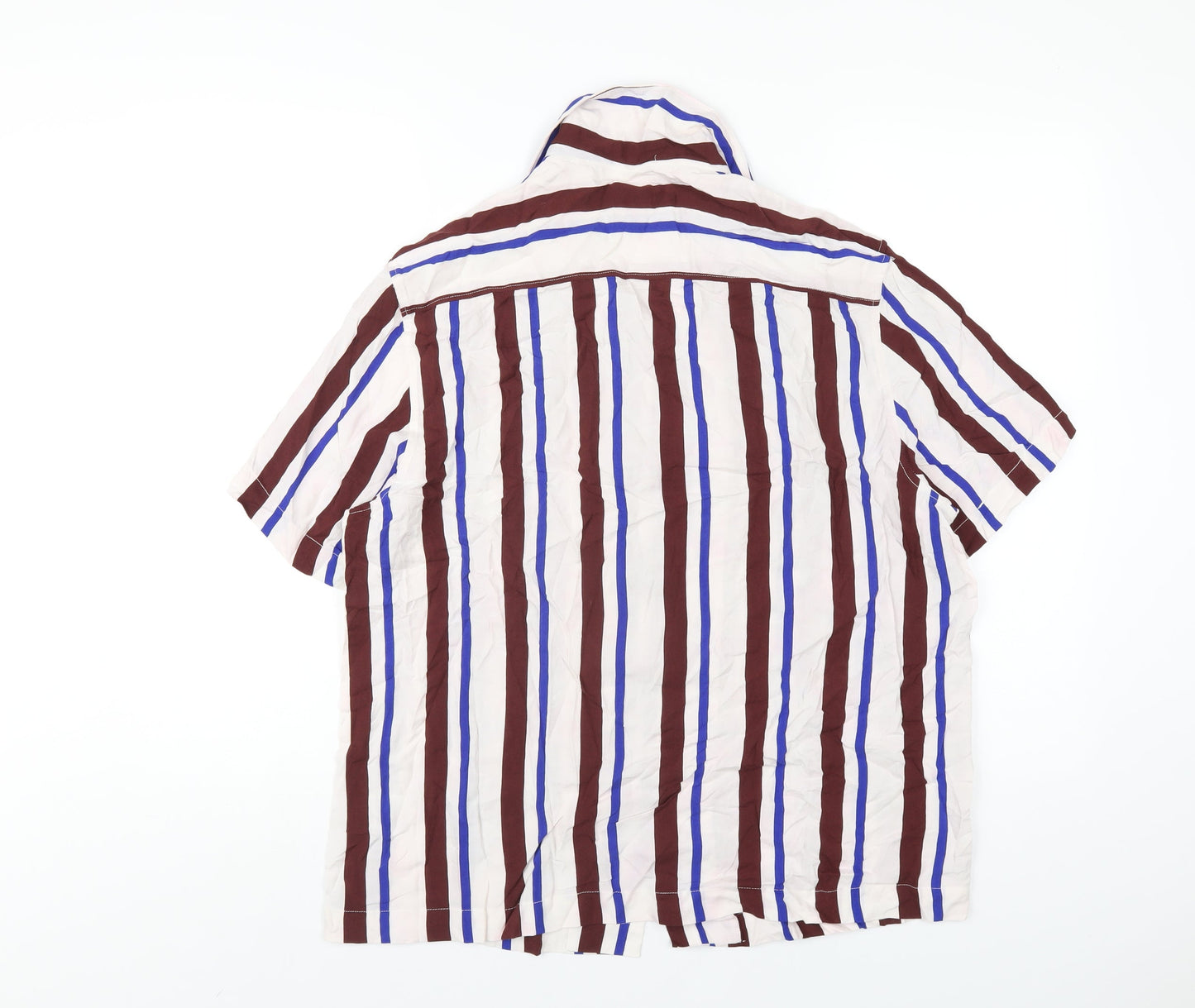 H&M Mens Multicoloured Striped Viscose Button-Up Size M Collared Button