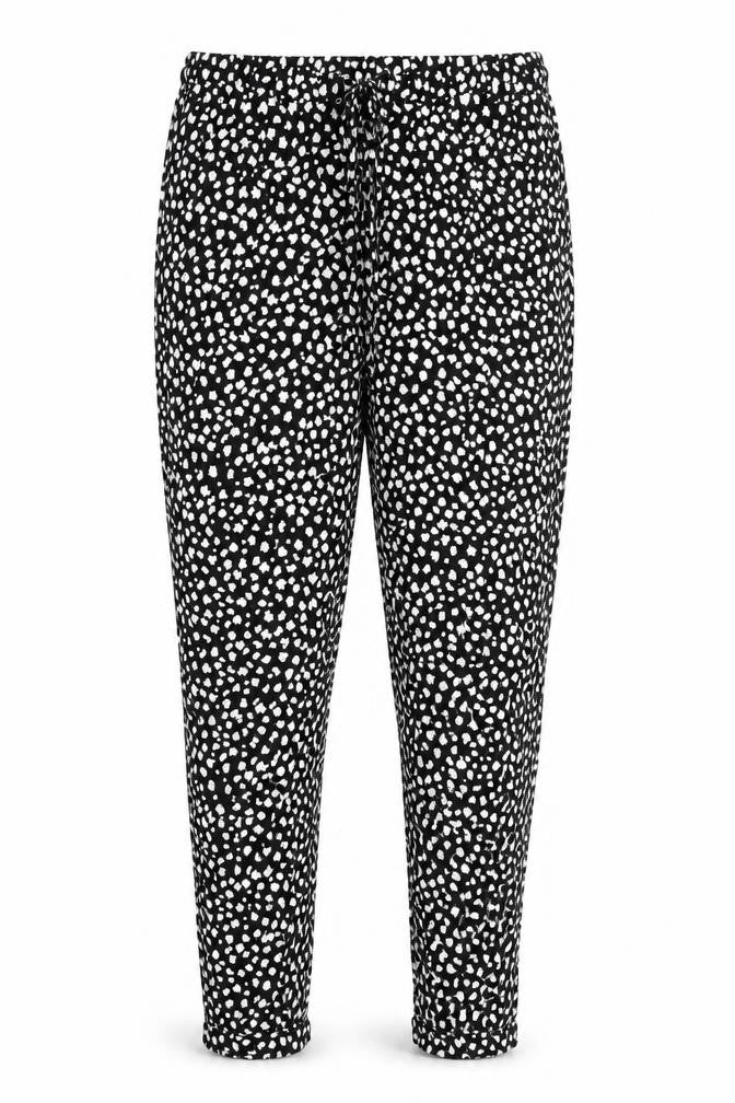 Marks & Spencer Womens Black Geometric Viscose Trousers Size 10 L29 in Regular Drawstring