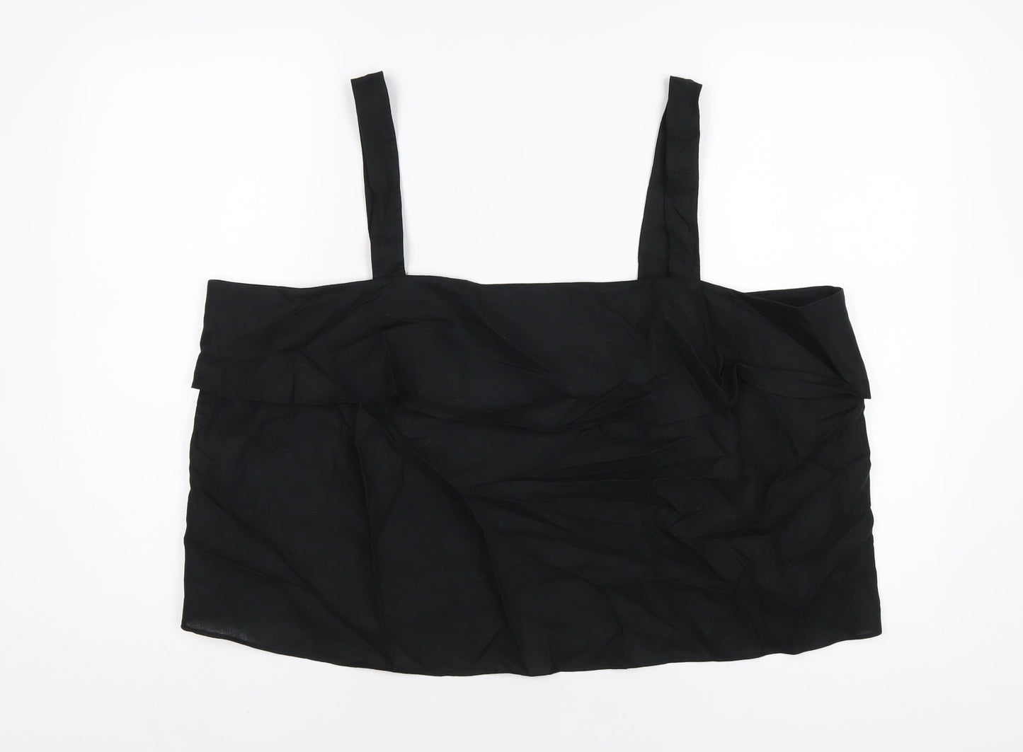 Marks and Spencer Womens Black Linen Basic T-Shirt Size 22 Square Neck