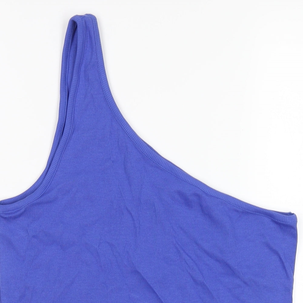 Marks and Spencer Womens Blue Cotton Basic Tank Size 16 One Shoulder