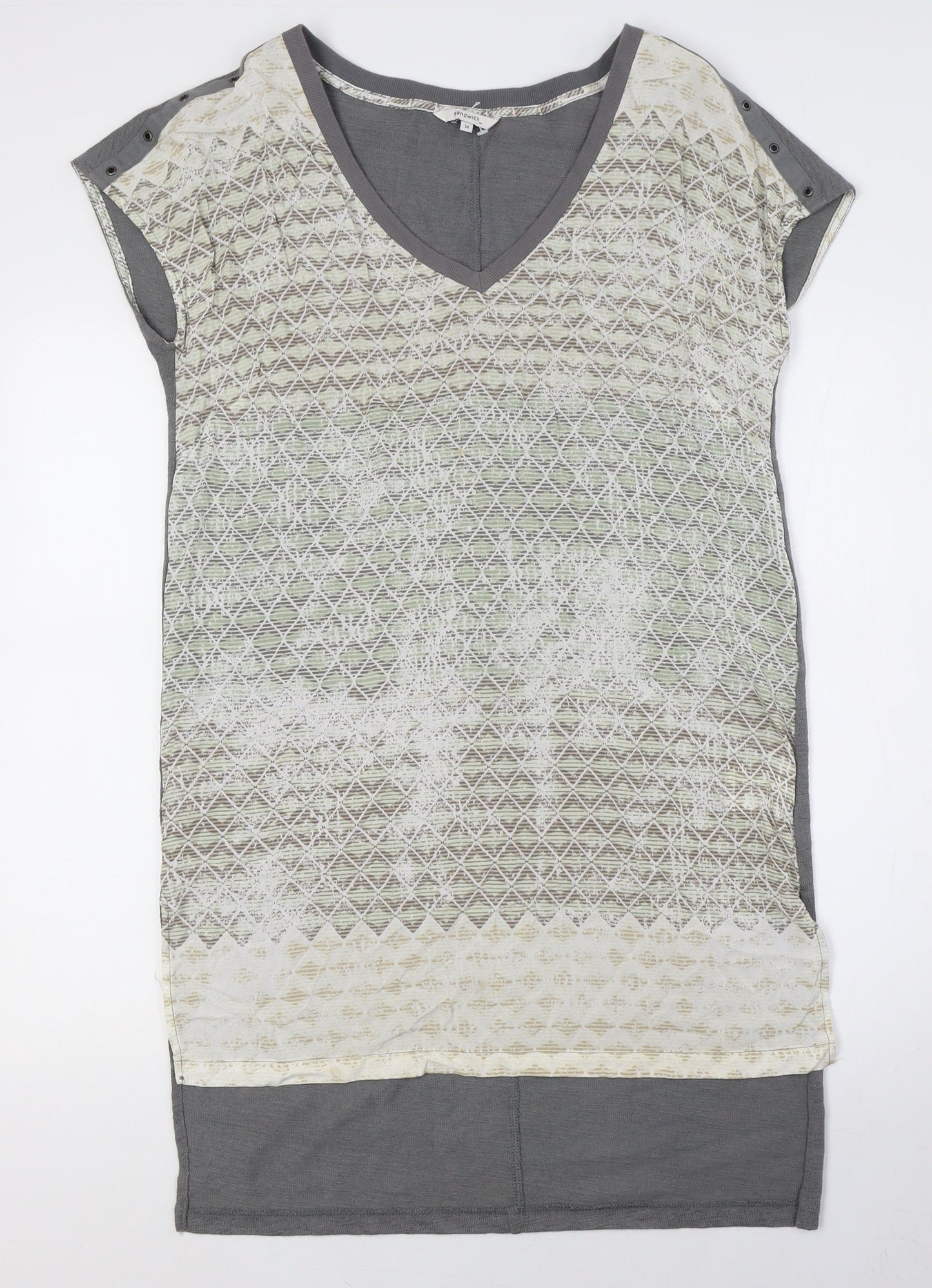 Sandwich Geometric Multicoloured V-Neck Tunic Blouse
