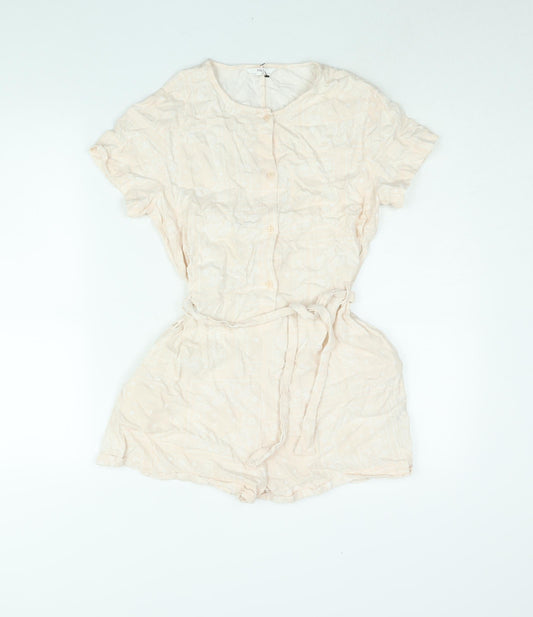 Marks and Spencer Girls Pink Geometric Viscose Playsuit One-Piece Size 12-13 Years Button - Belted