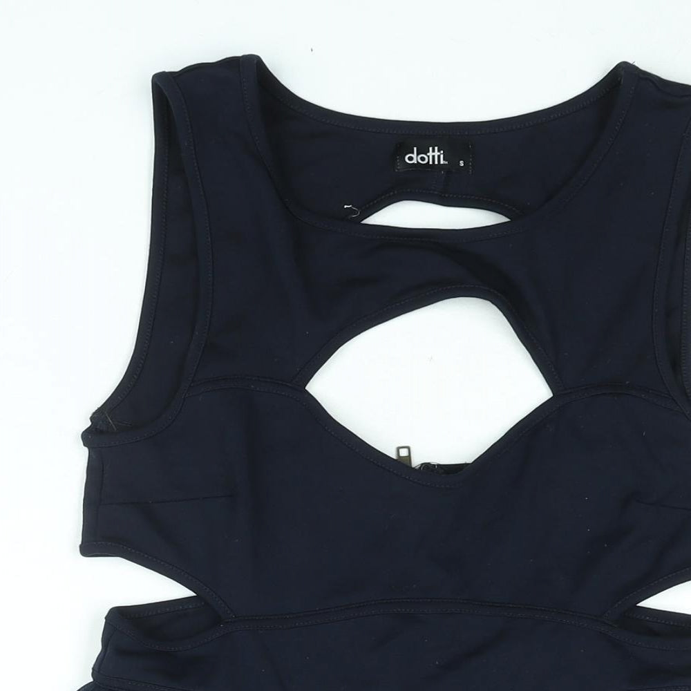Dotti Womens Blue Polyester Fit & Flare Size S Round Neck Zip - Cut Out