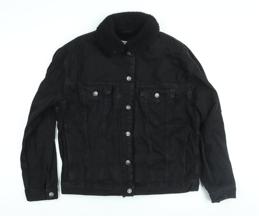 ASOS Womens Black Jacket Size 12 Button - Fleece Lined