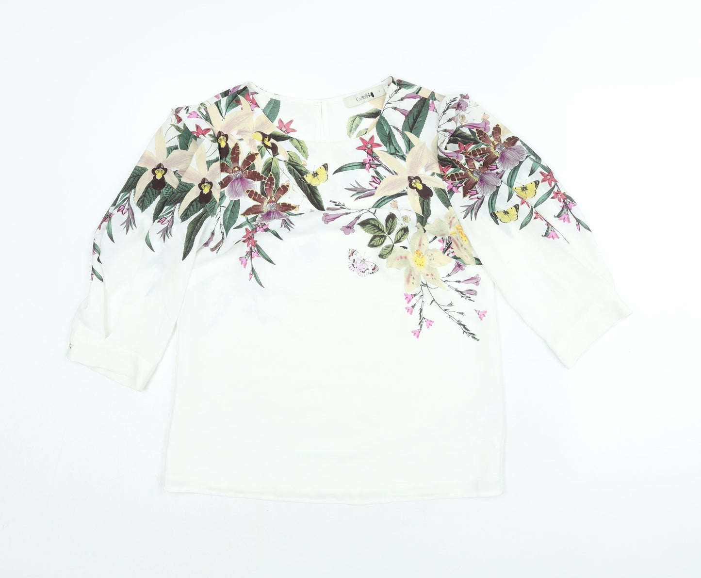 Oasis Womens White Polyester Basic Blouse Size 8 Round Neck - Floral Print