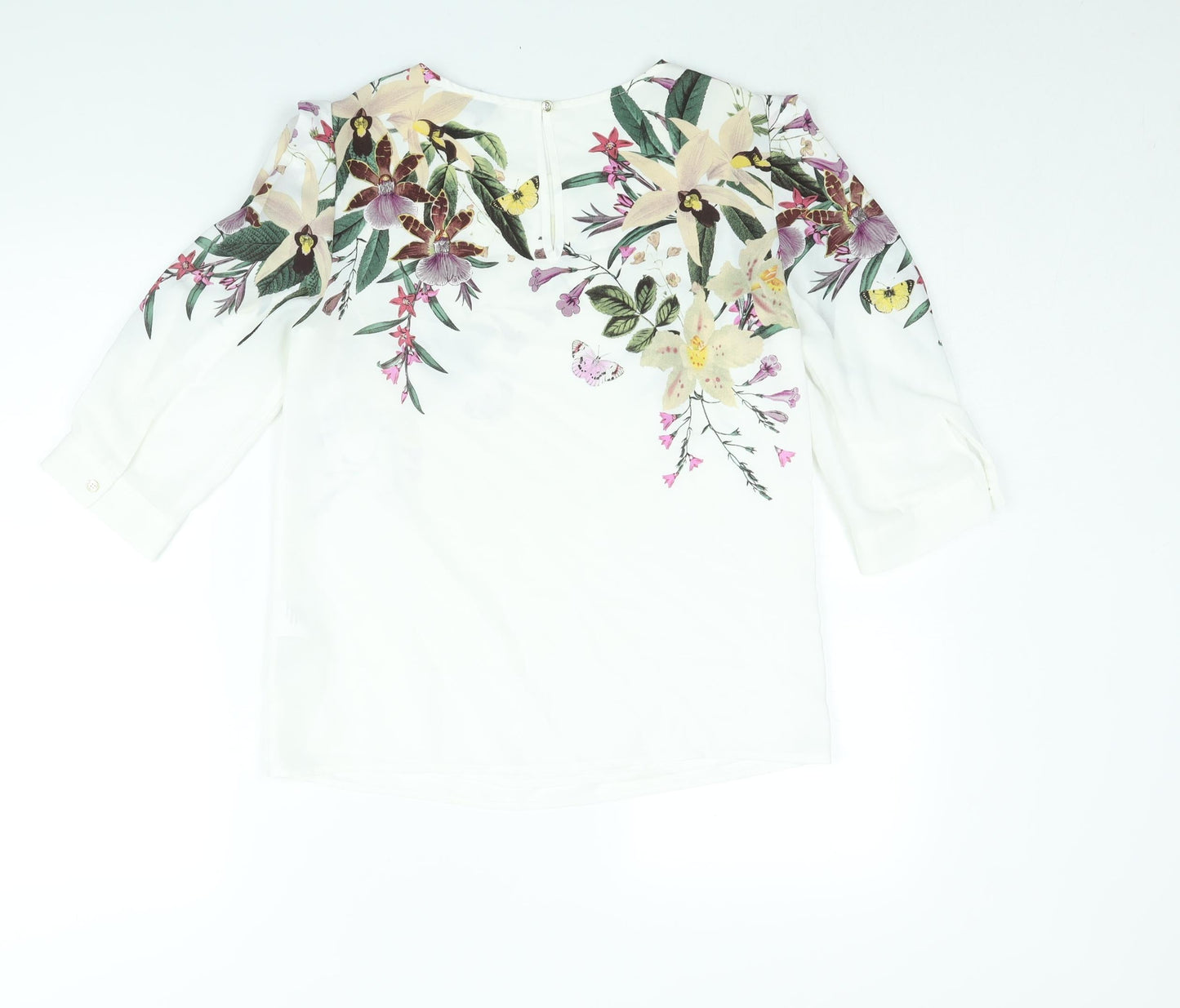 Oasis Womens White Polyester Basic Blouse Size 8 Round Neck - Floral Print