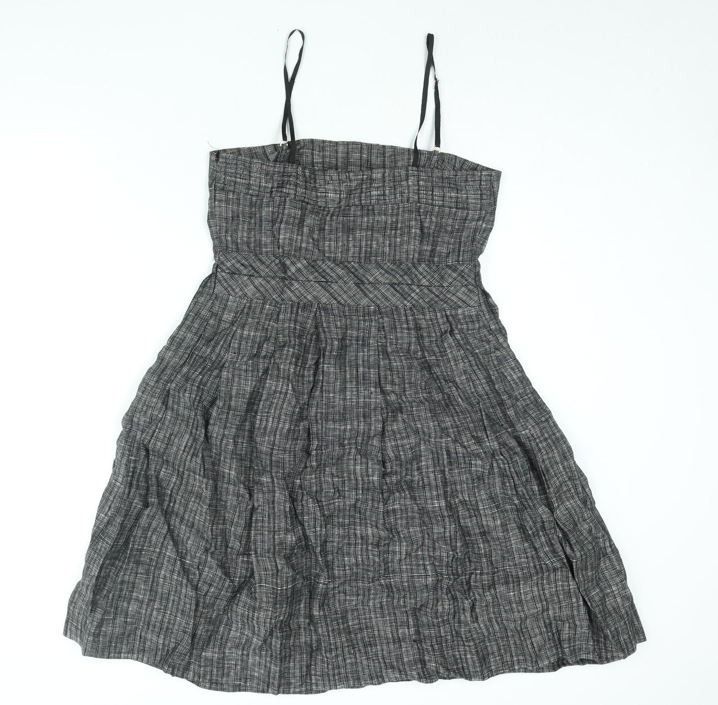 Jesire Womens Black Check Linen A-Line Size 8 Square Neck Zip