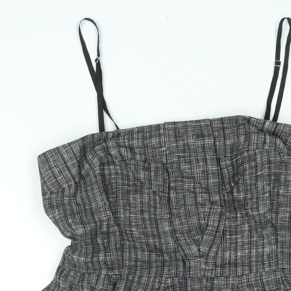 Jesire Womens Black Check Linen A-Line Size 8 Square Neck Zip