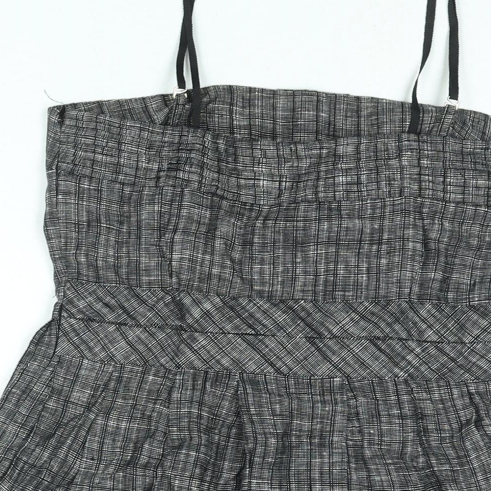 Jesire Womens Black Check Linen A-Line Size 8 Square Neck Zip