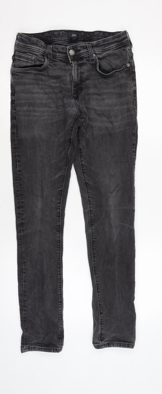 River Island Mens Grey Cotton Blend Straight Jeans Size 30 in L30 in Regular Zip