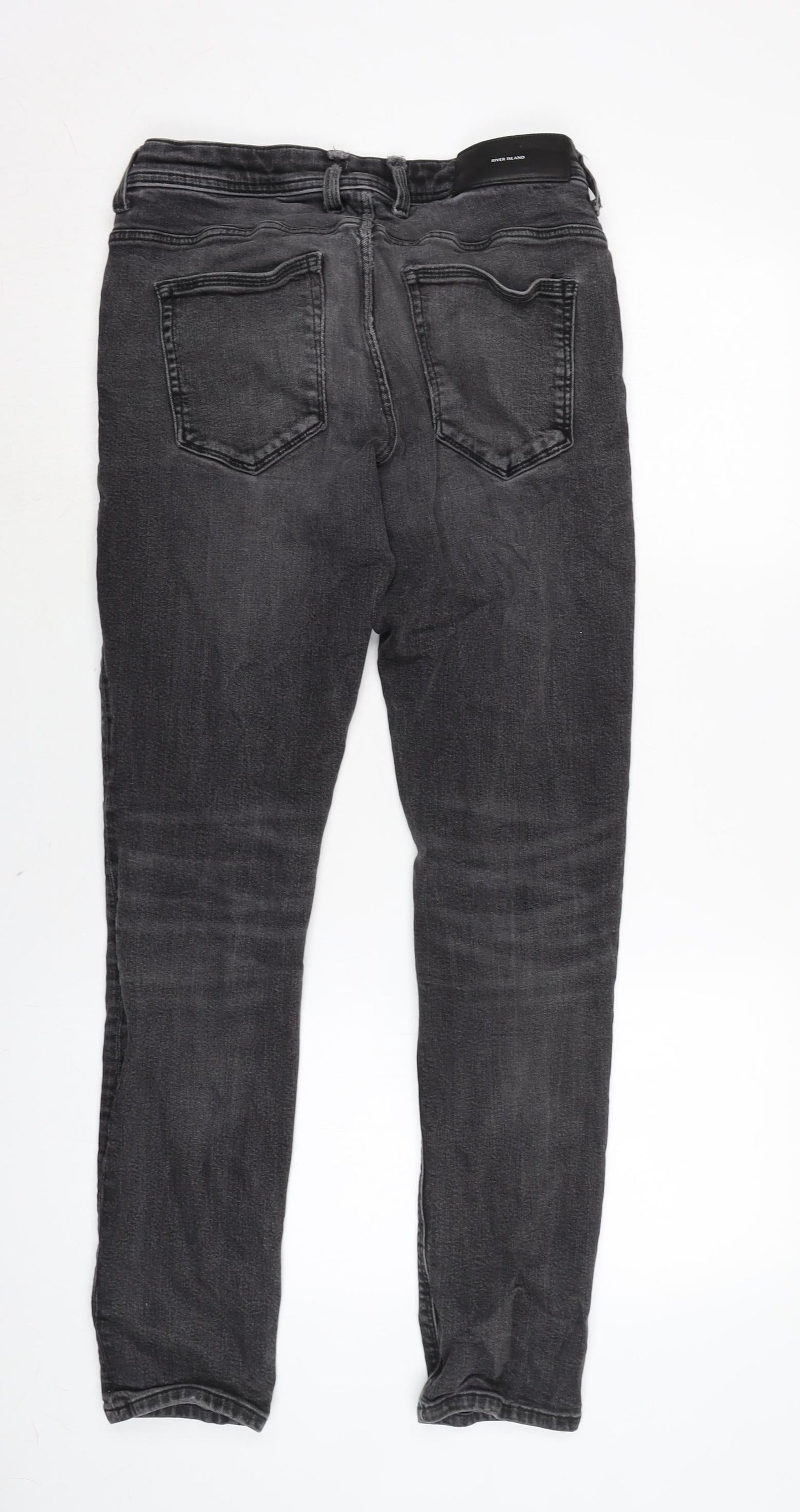 River Island Mens Grey Cotton Blend Straight Jeans Size 30 in L30 in Regular Zip
