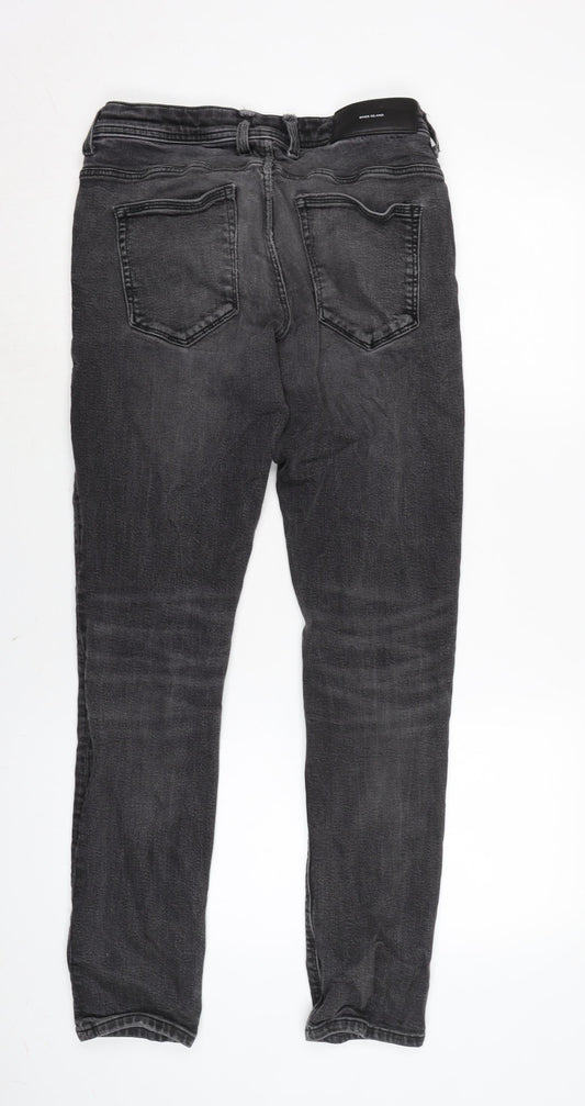 River Island Mens Grey Cotton Blend Straight Jeans Size 30 in L30 in Regular Zip