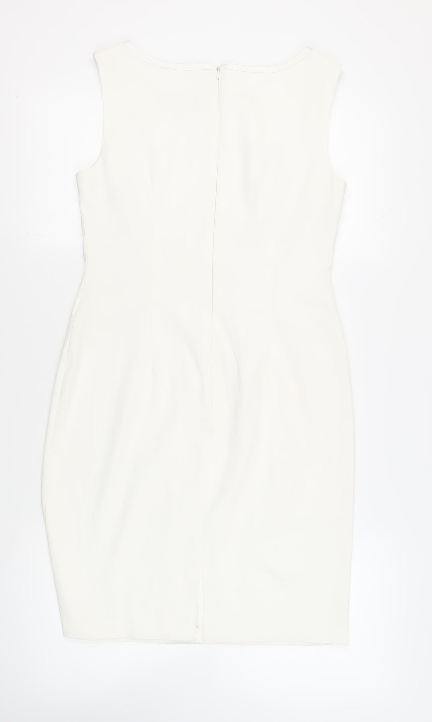 Connected Apparel Womens White Polyester Pencil Dress Size 8 Boat Neck Zip