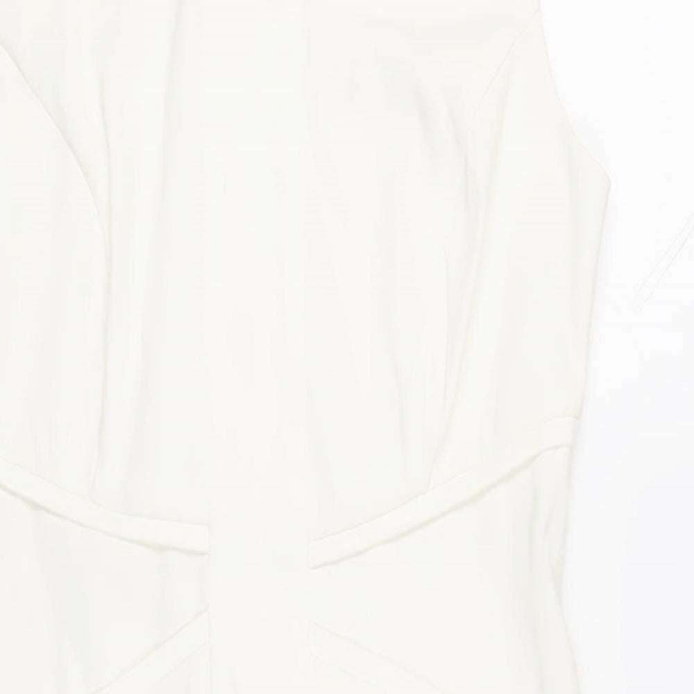 Connected Apparel Womens White Polyester Pencil Dress Size 8 Boat Neck Zip