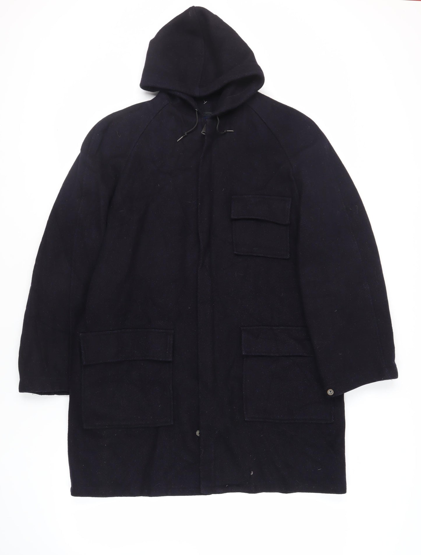 Richman Brothers Mens Black Overcoat Coat Size M Zip - Vintage Hooded