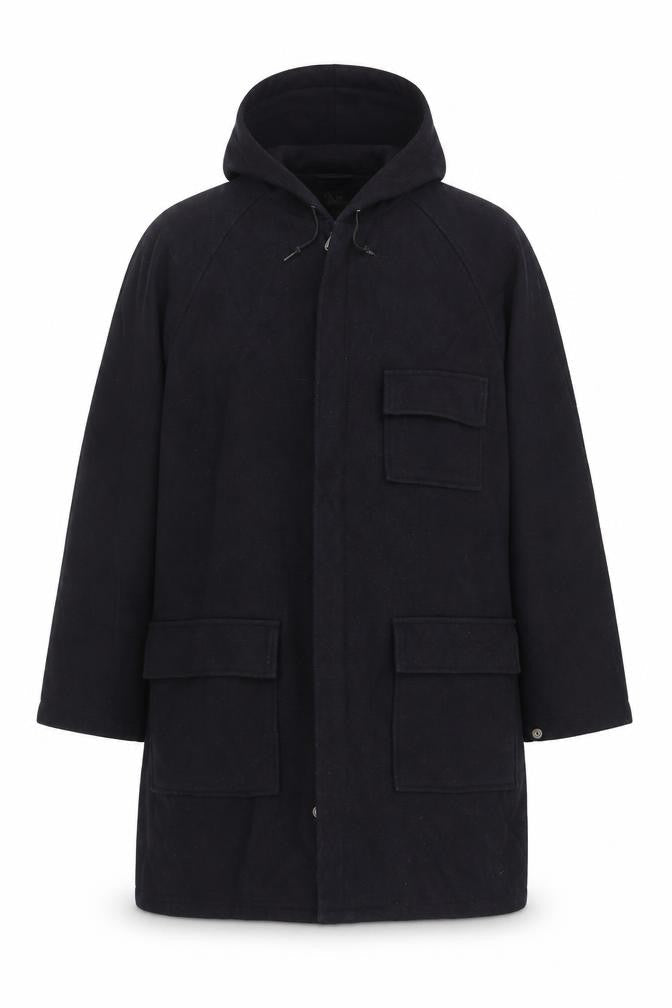 Richman Brothers Mens Black Overcoat Coat Size M Zip - Vintage Hooded